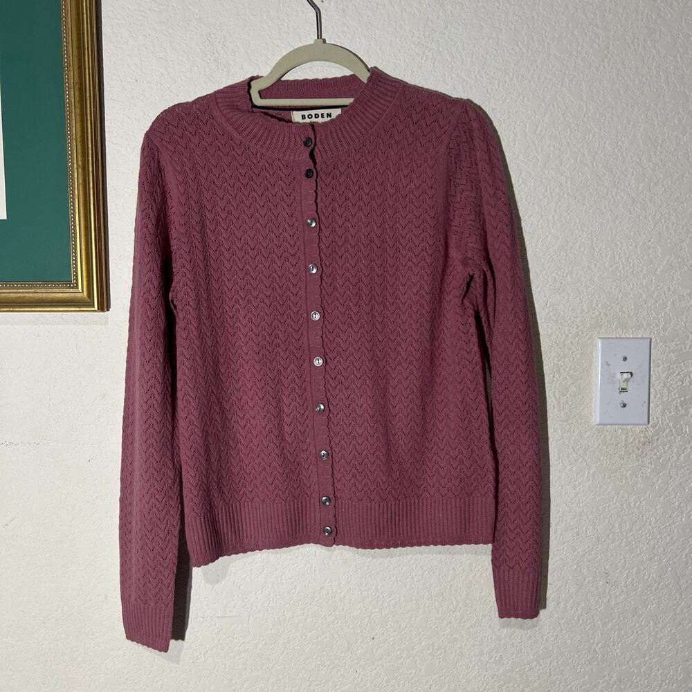 Boden Diane Pointelle Cardigan In Camel Size M NWT